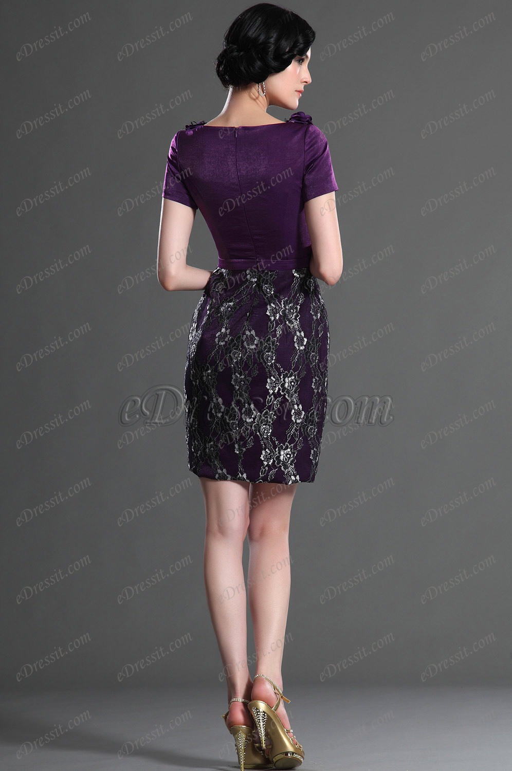 Elegant Short Sleeves Purple Mother of the Bride Dress