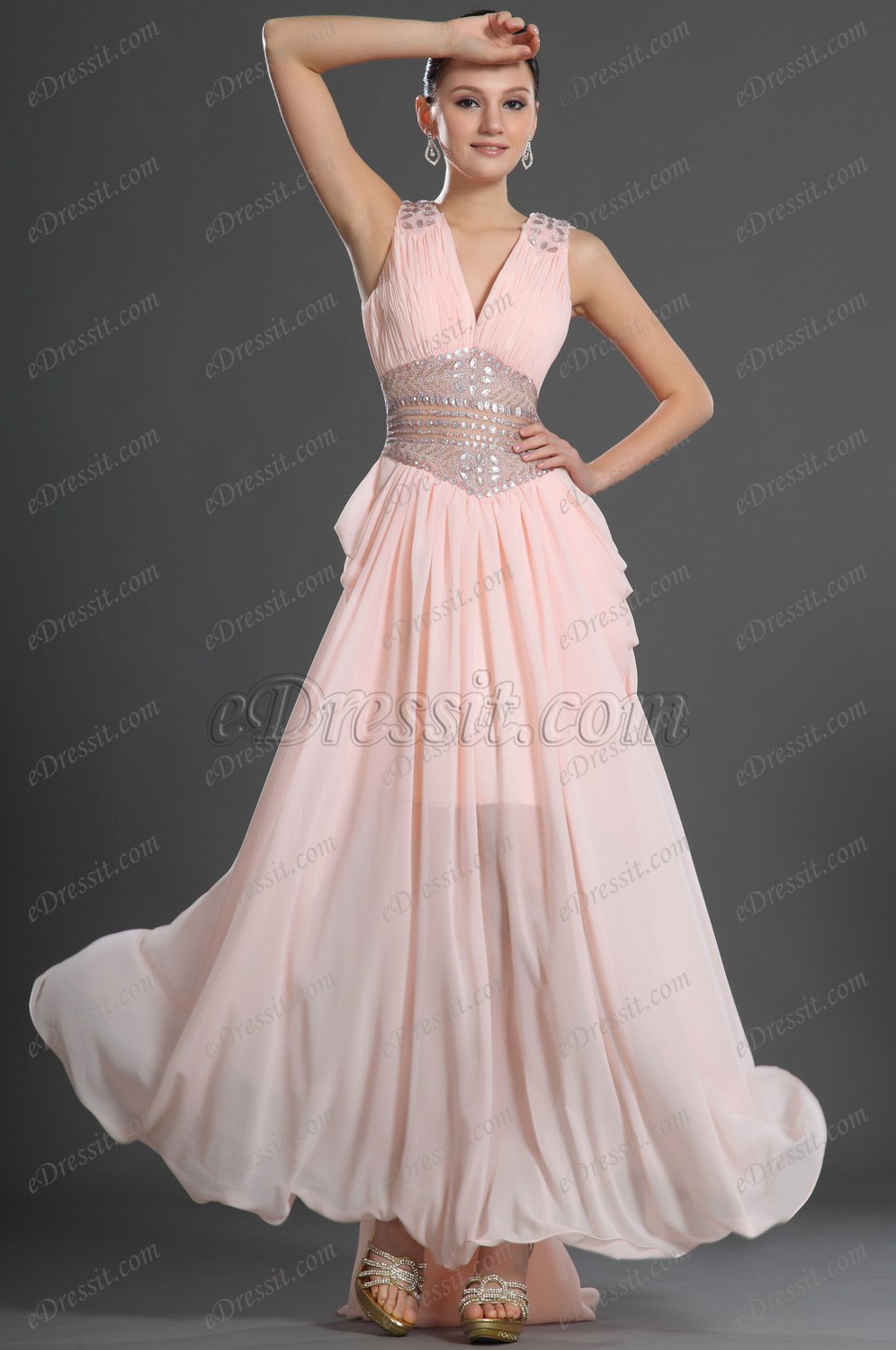 Glamorous V cut Evening Dress