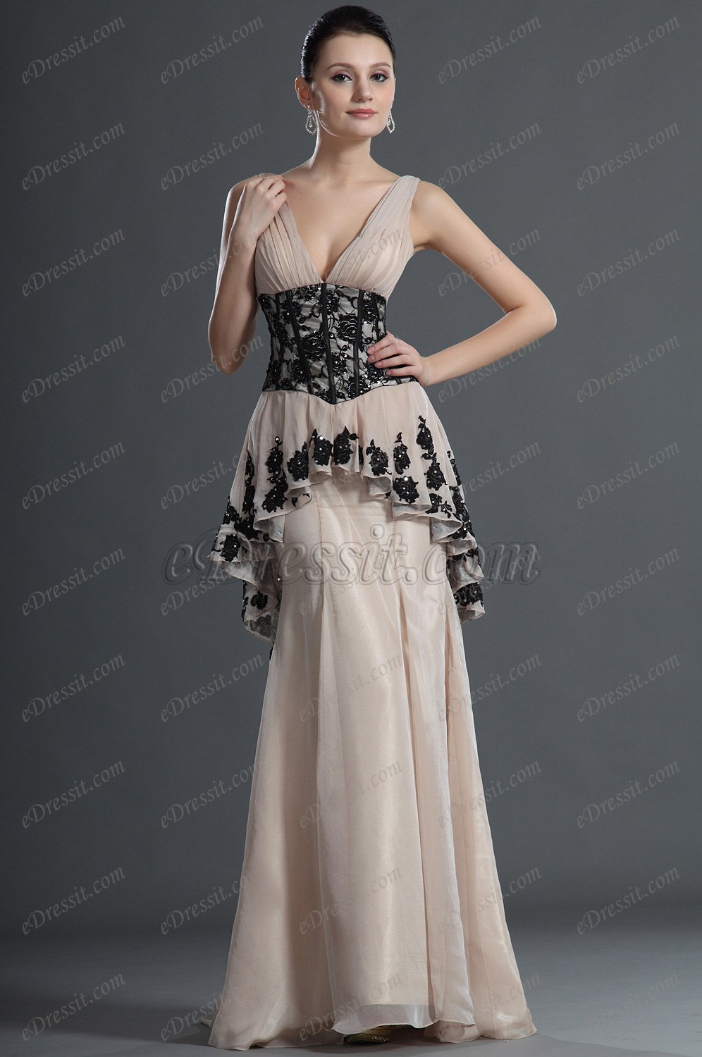 Charming V-Cut Black Lace Evening Dress