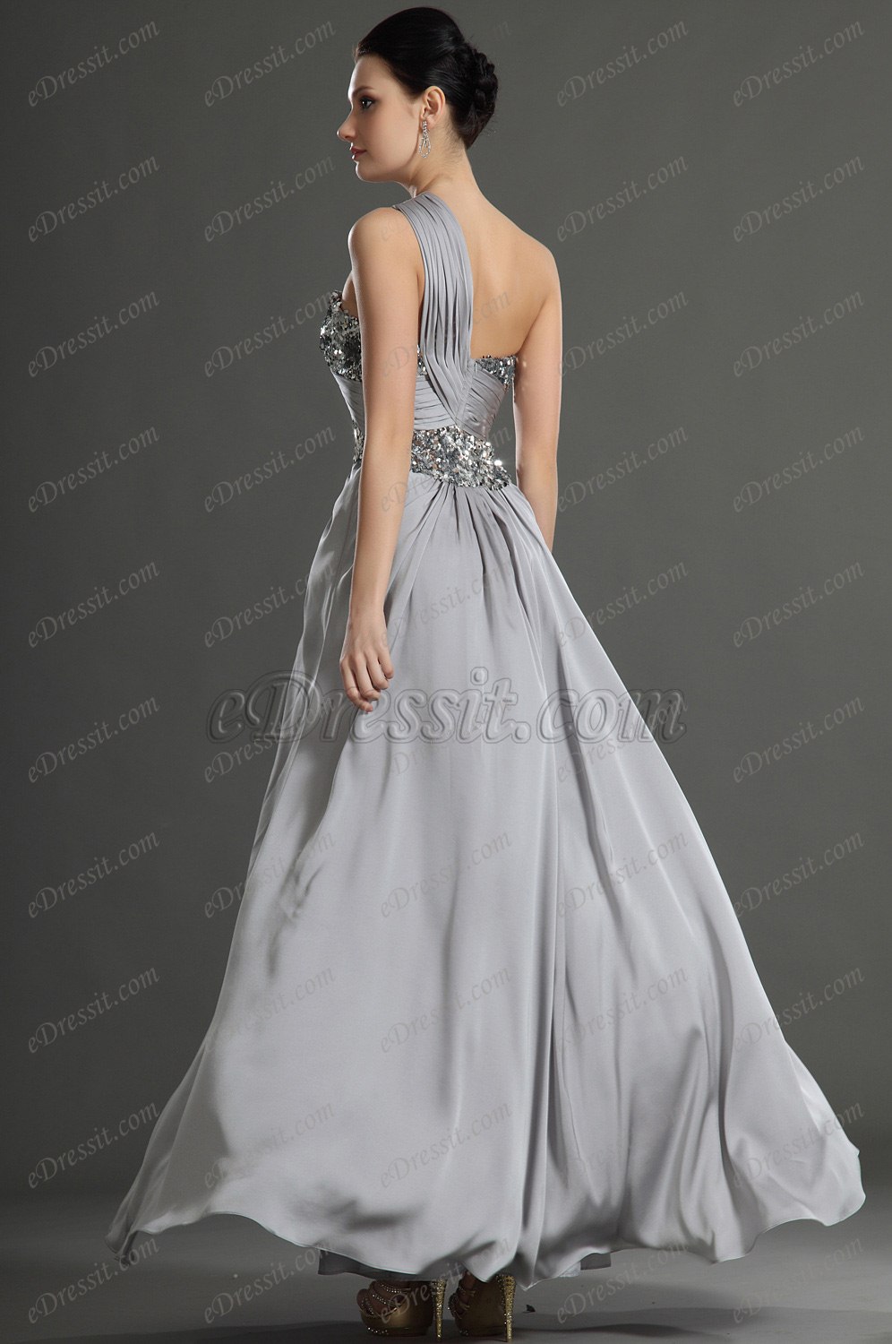 Glamouring One shoulder Grey Evening Dress
