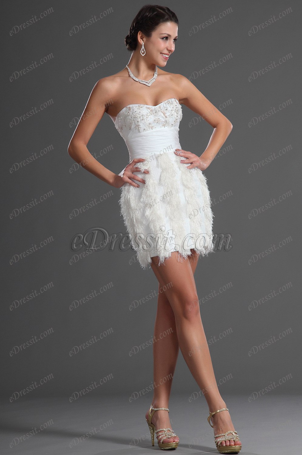 Lindo Blanco Sin Tirante Vestido de Cocktail Vestido de Fiesta