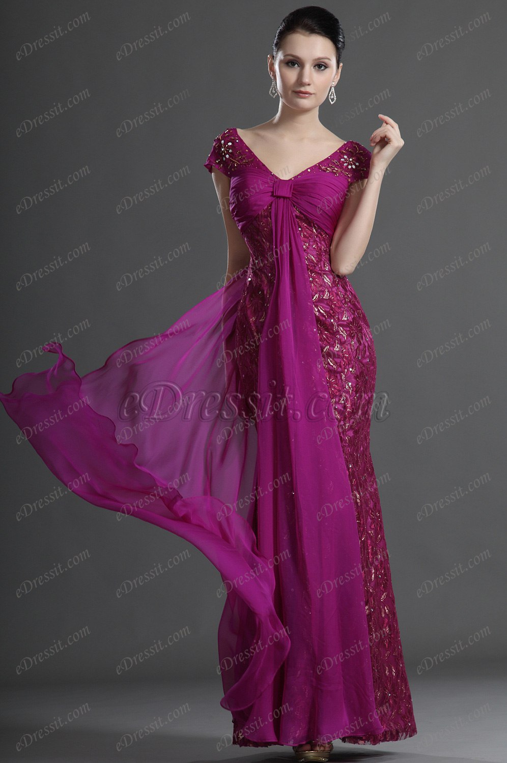 Elegance Cap-Sleeves Mother of the Bride Dress