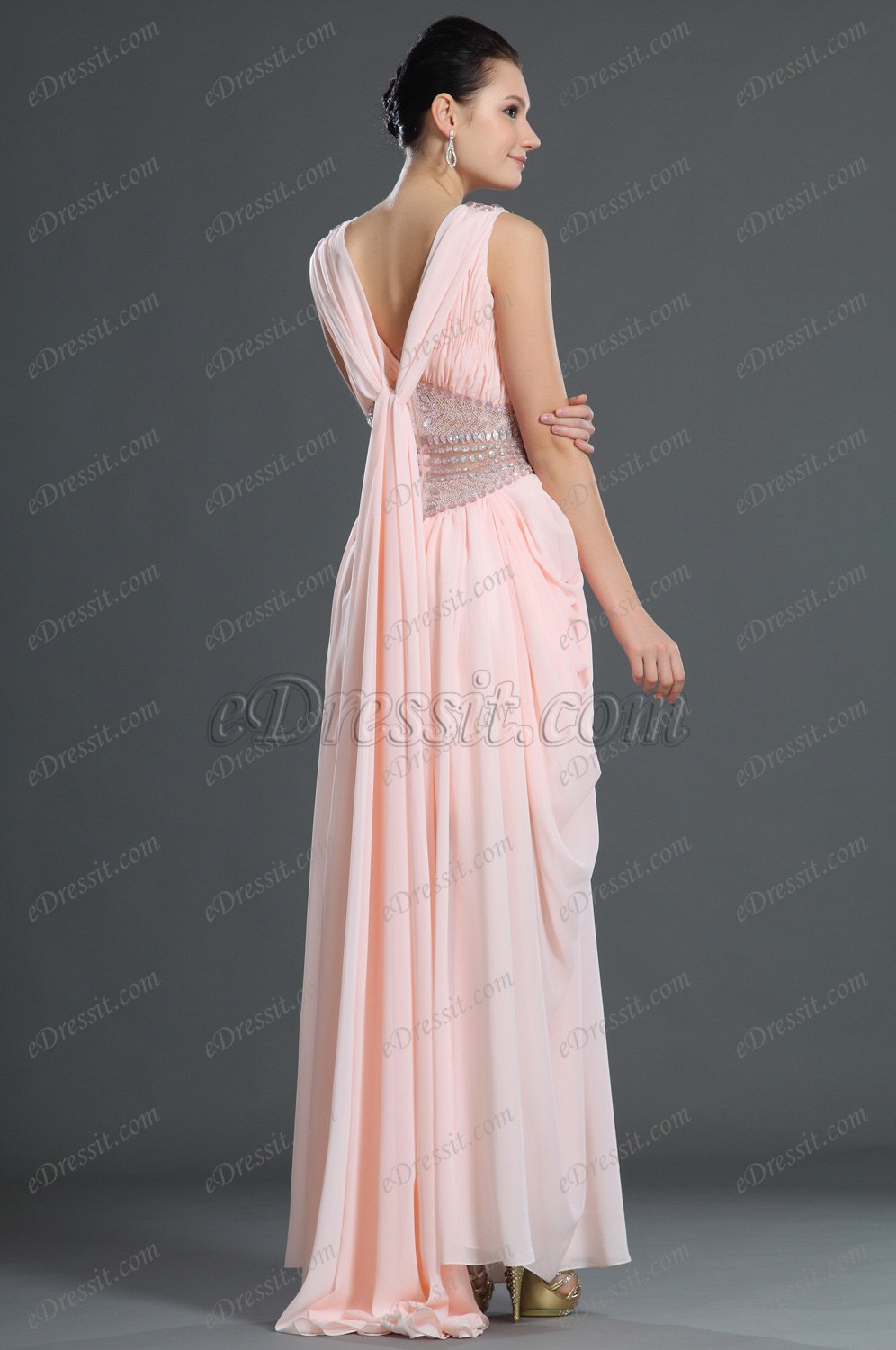 Glamorous V cut Evening Dress