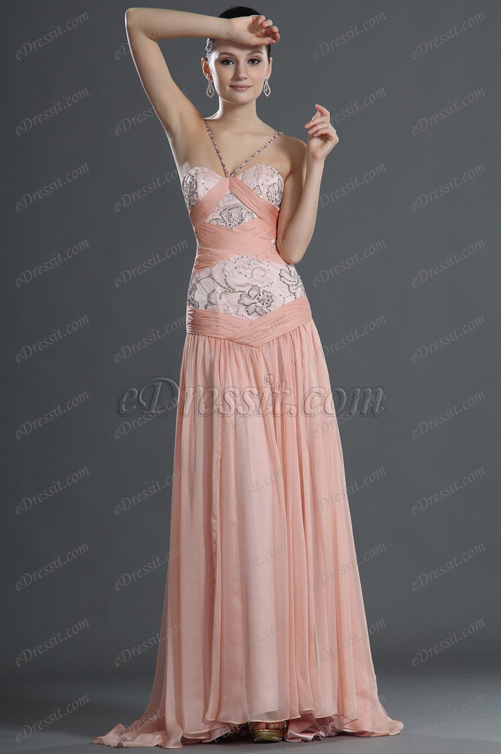 Fashion Pink Halter Evening Dress