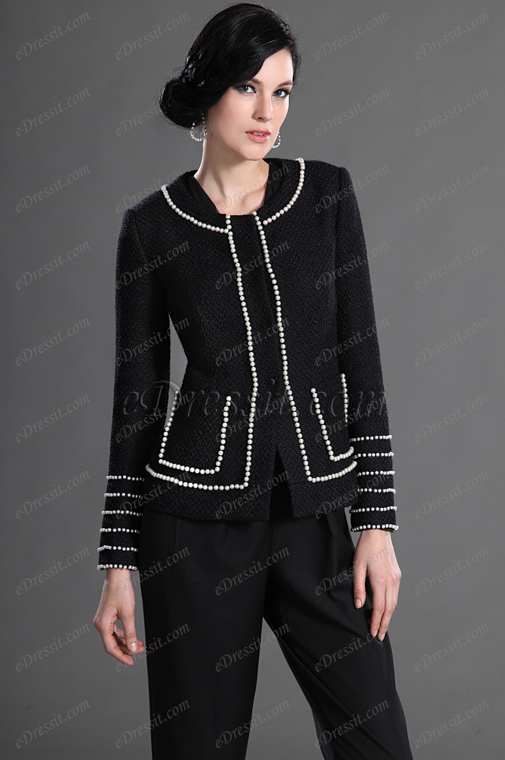 Elegant Black with Sleeves Wear to Work Suit