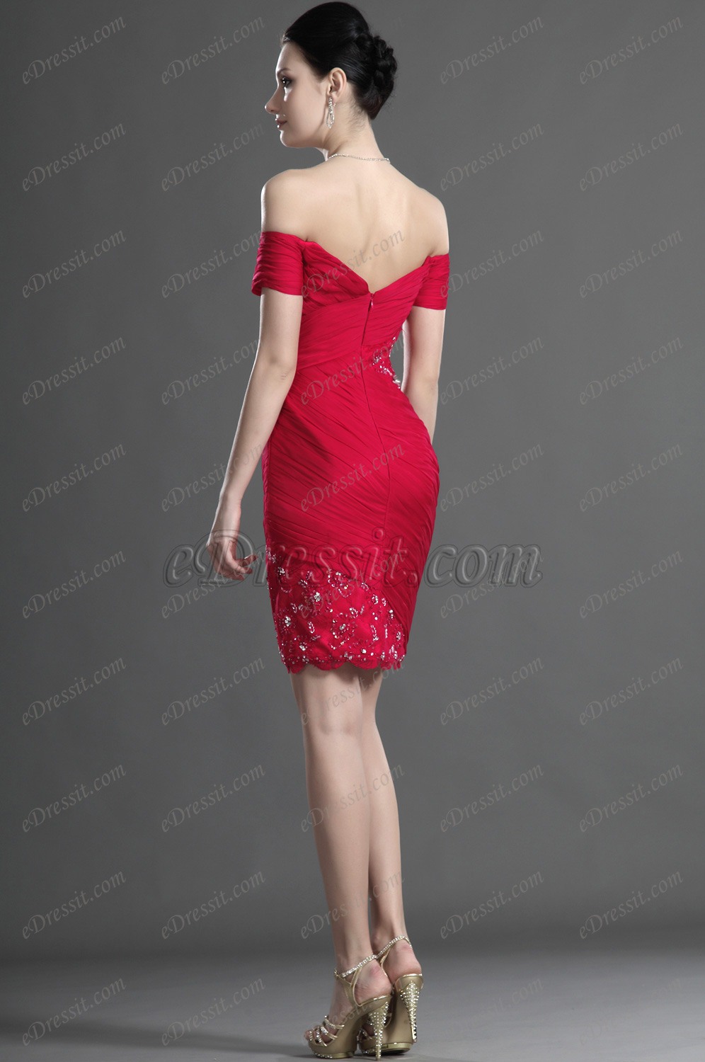 Off Epaule  Avec Dentelle Rouge Robe de Cocktail