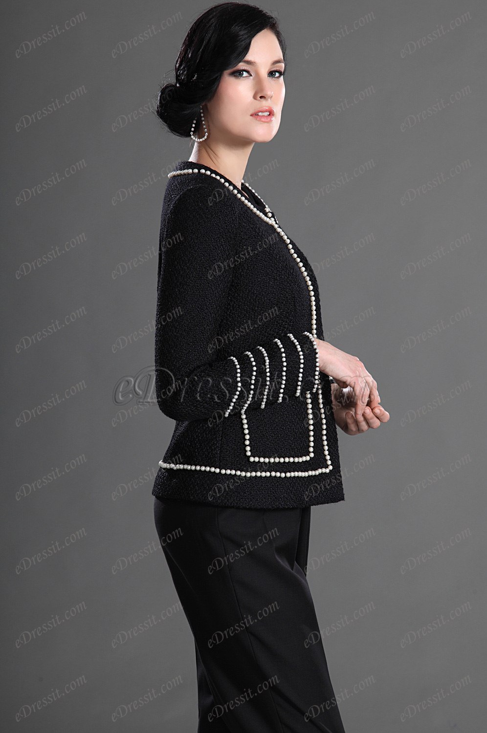 Elegant Black with Sleeves Wear to Work Suit
