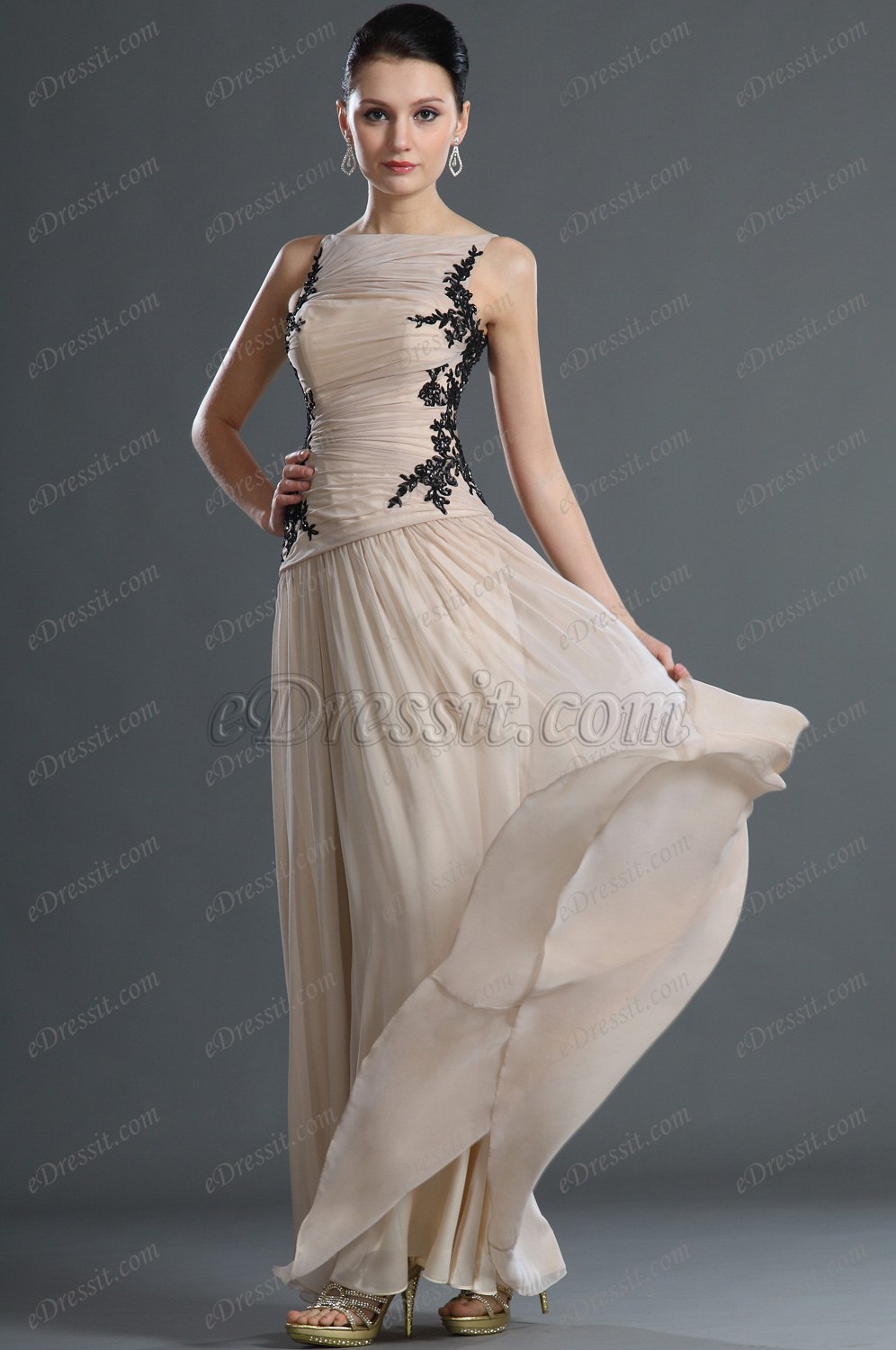 Qualitätvoll  Schwarz Spitze Abendkleid