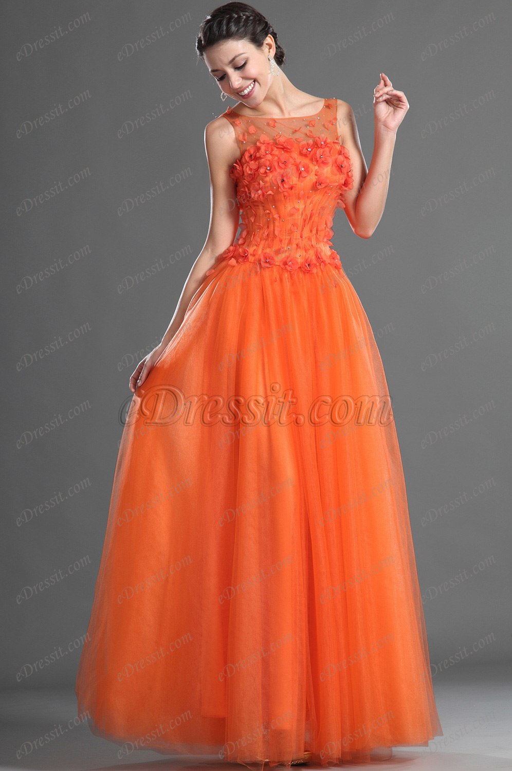 Jolie Fleurs Orange Robe de Soirée