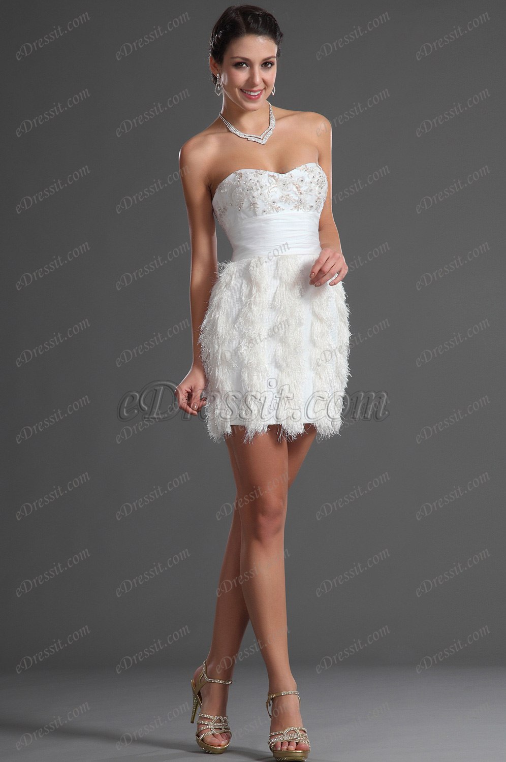 Lindo Blanco Sin Tirante Vestido de Cocktail Vestido de Fiesta