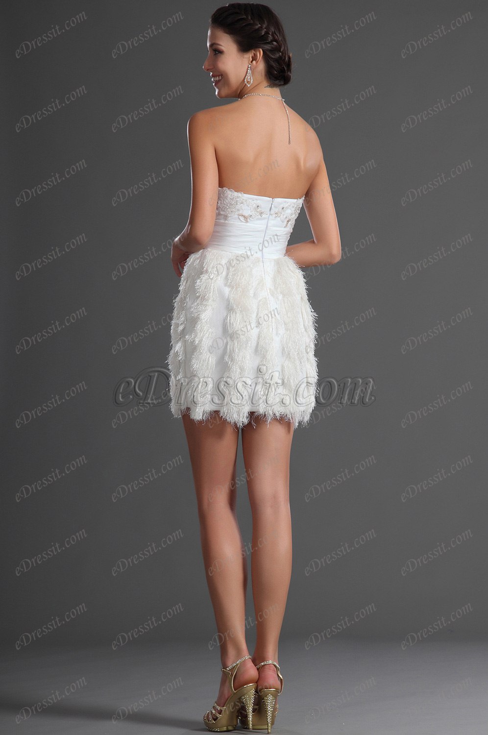 Lindo Blanco Sin Tirante Vestido de Cocktail Vestido de Fiesta