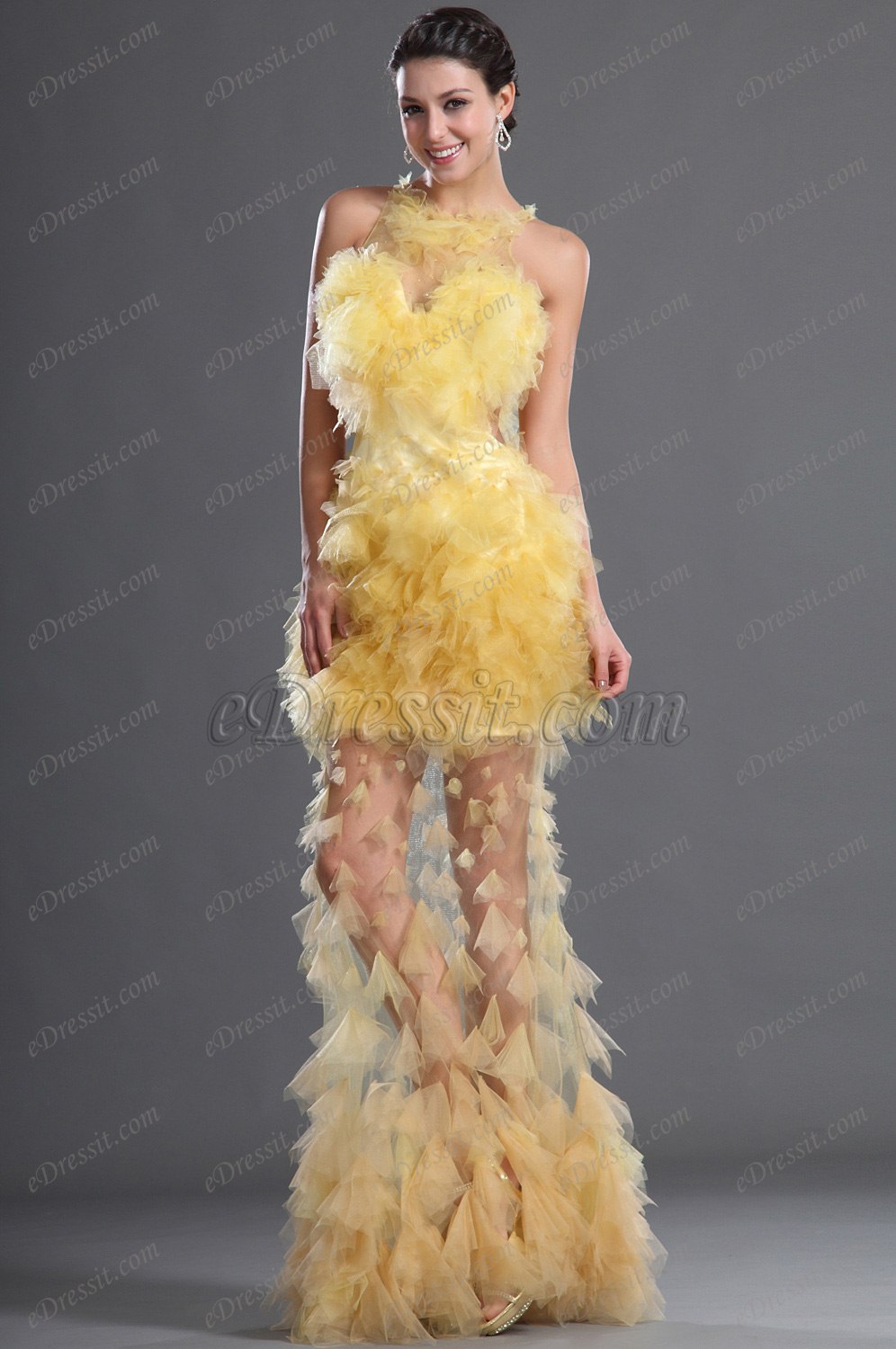 Gaze Sexy Jaune Robe de Soirée