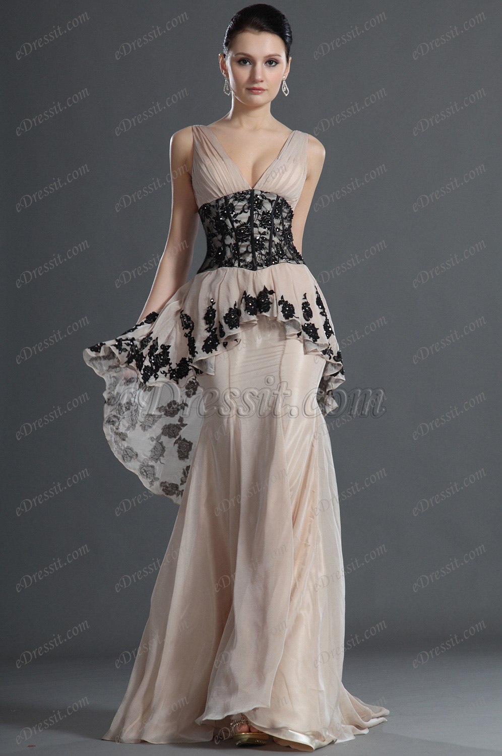 Charming V-Cut Black Lace Evening Dress