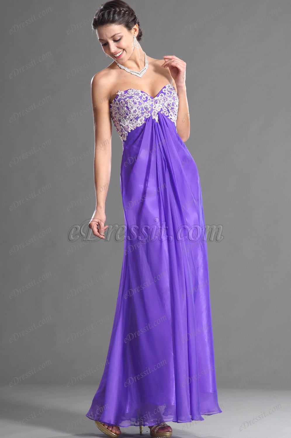 Sweetheart Strapless Purple Evening Dress