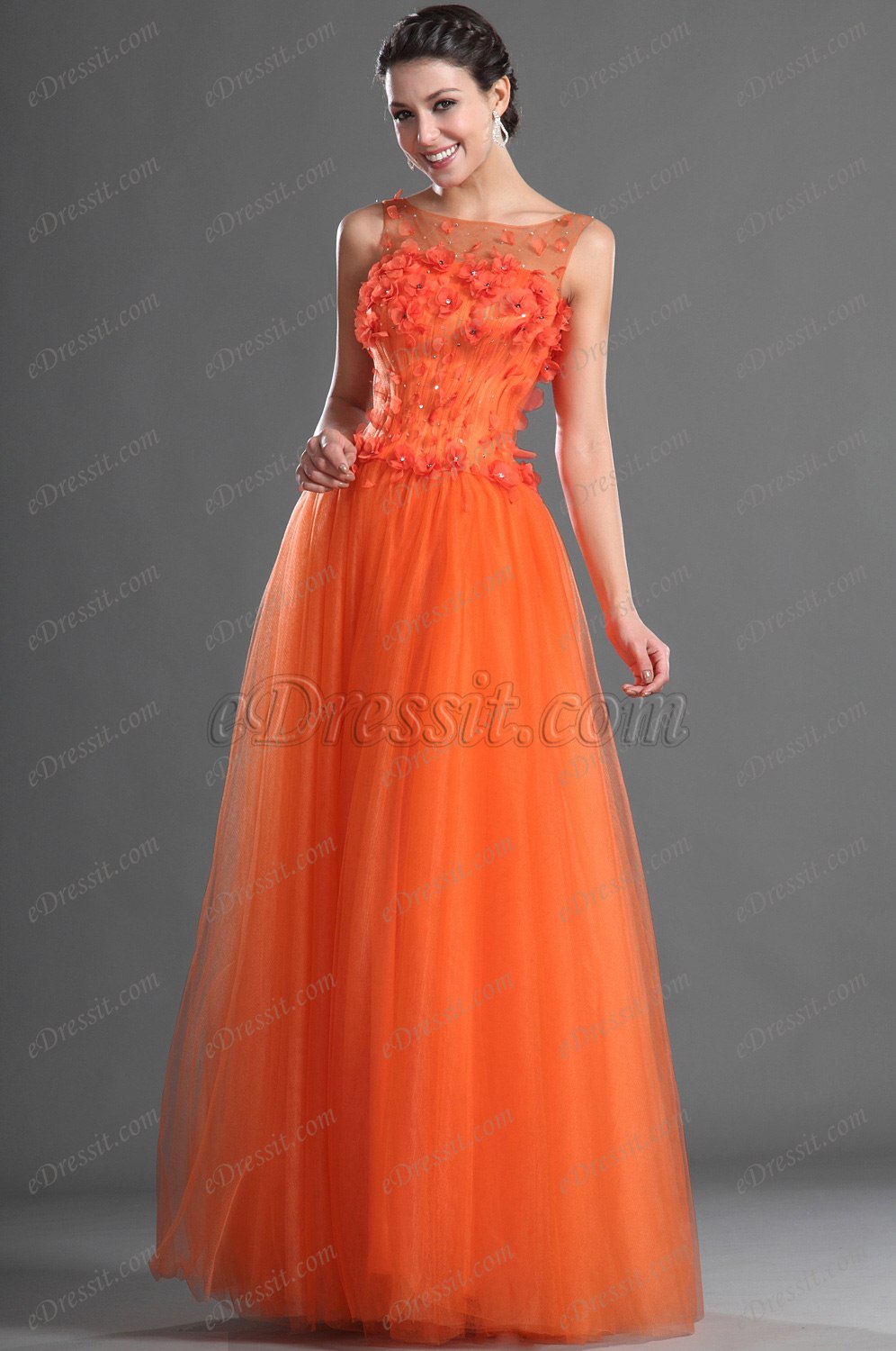 Jolie Fleurs Orange Robe de Soirée