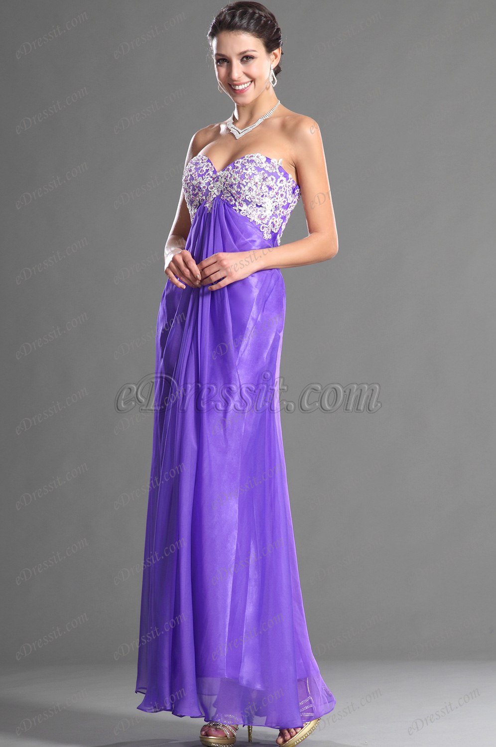Sweetheart Strapless Purple Evening Dress