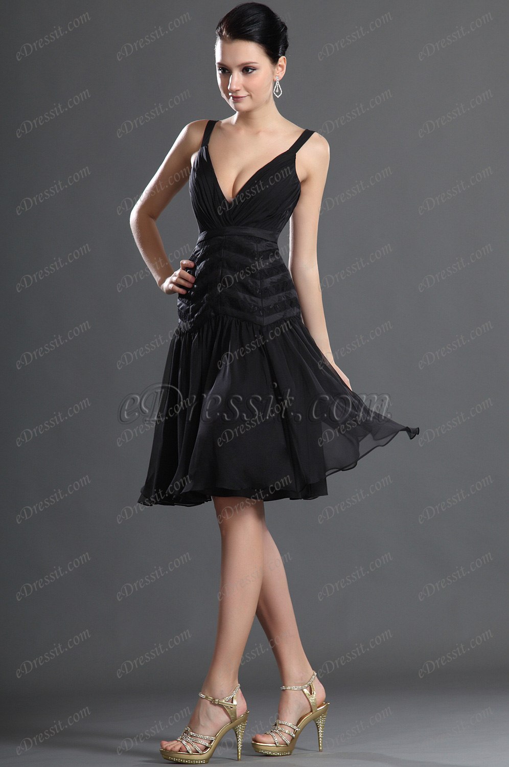 Sexy Deep V cut Black Cocktail dress