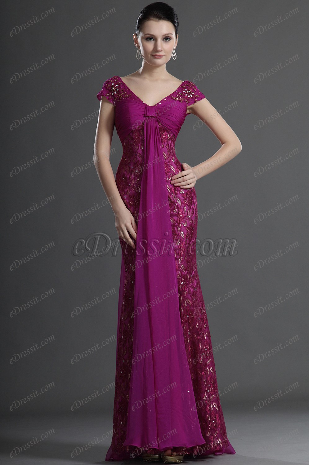 Elegance Cap-Sleeves Mother of the Bride Dress