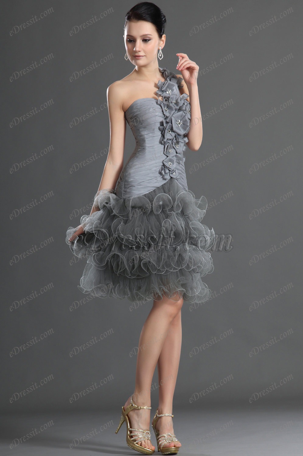 Stilvoll Lieblich Grau Ballkleid Cocktail Kleid