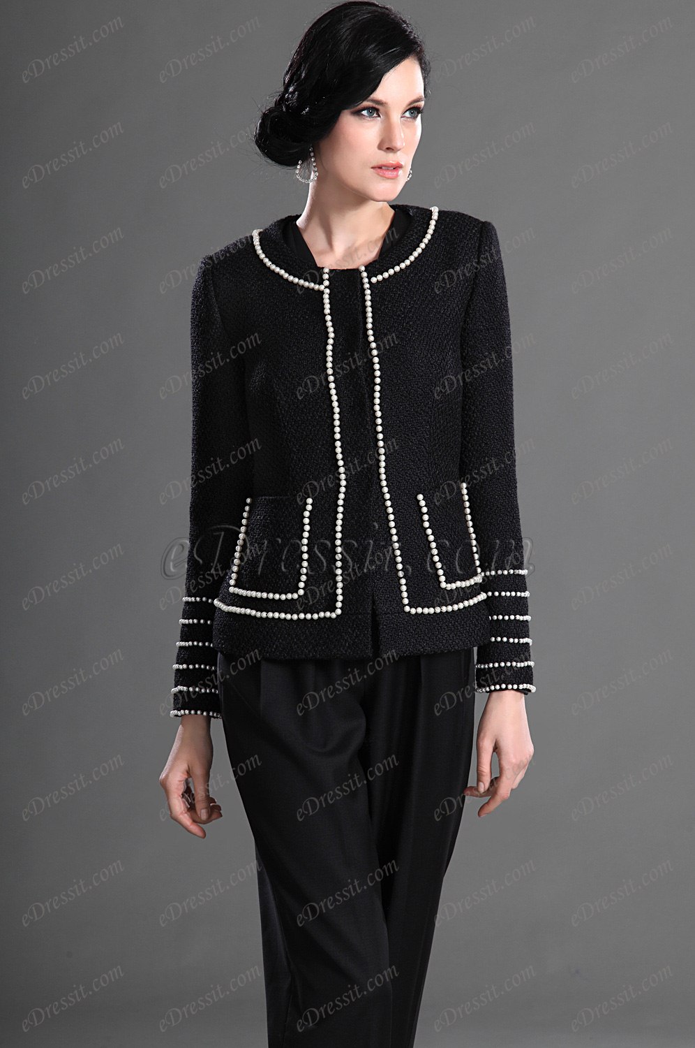 Elegant Black with Sleeves Wear to Work Suit