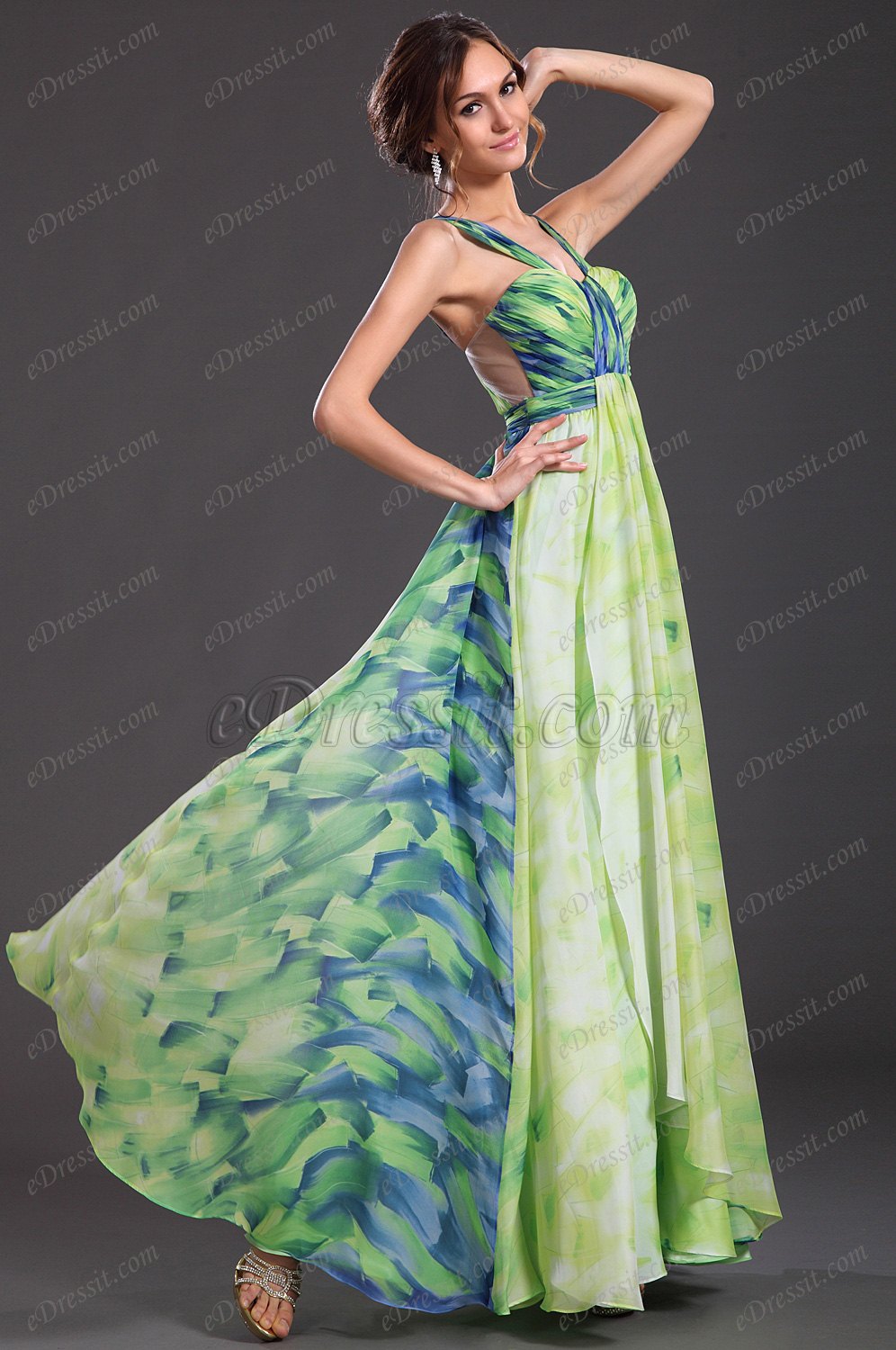 New Gorgeous Printed Fabric Evening Dress