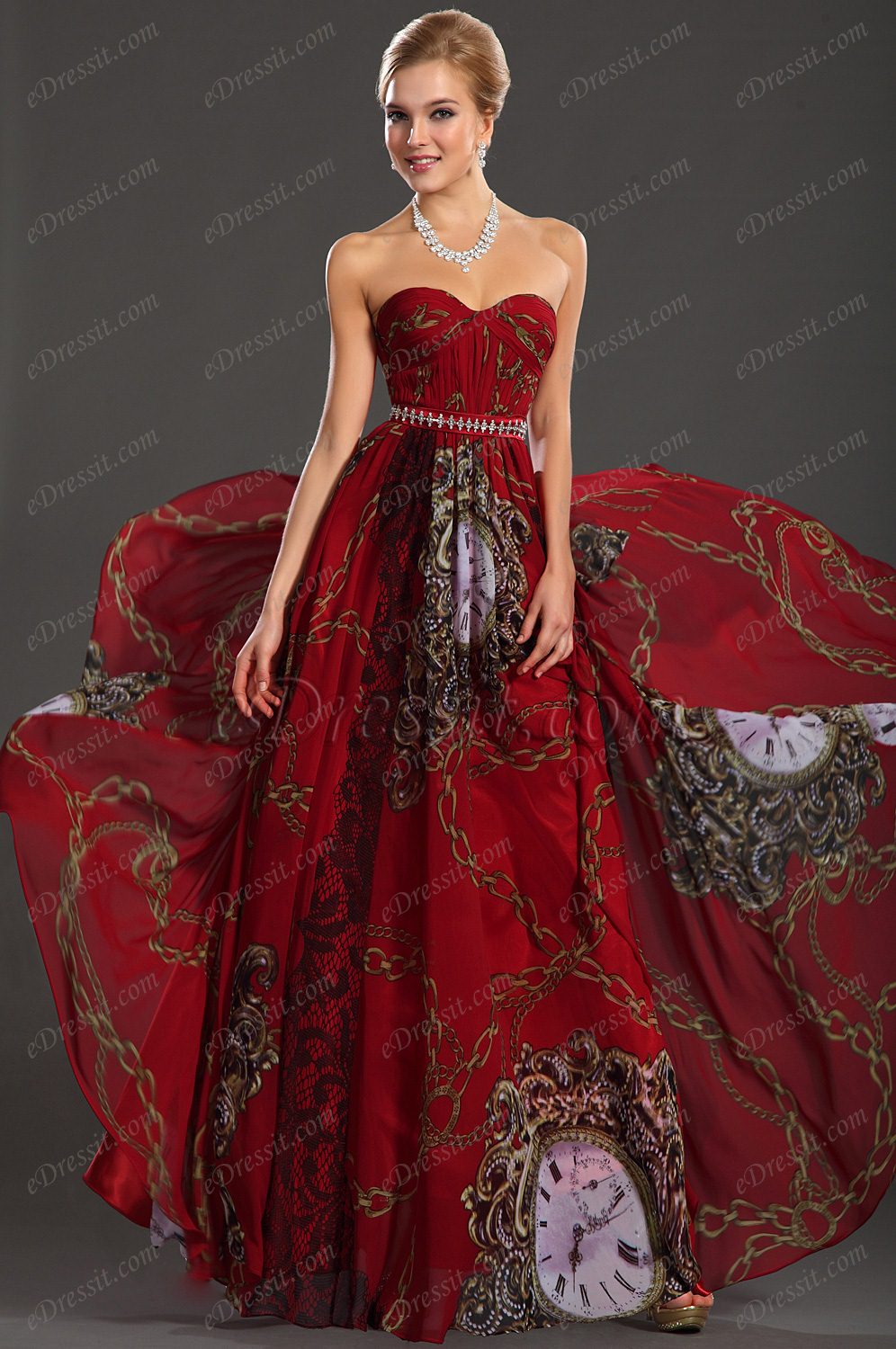 2013 Nouveauté Sans Bretelle Classique Imprimé Robe de Soirée