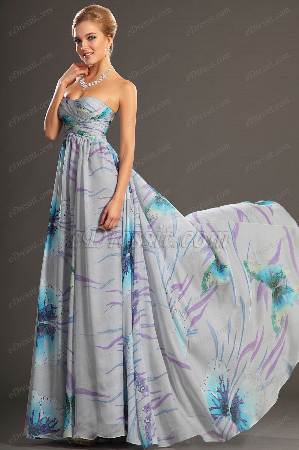 New Gorgeous Printed Strapless Evening Dress