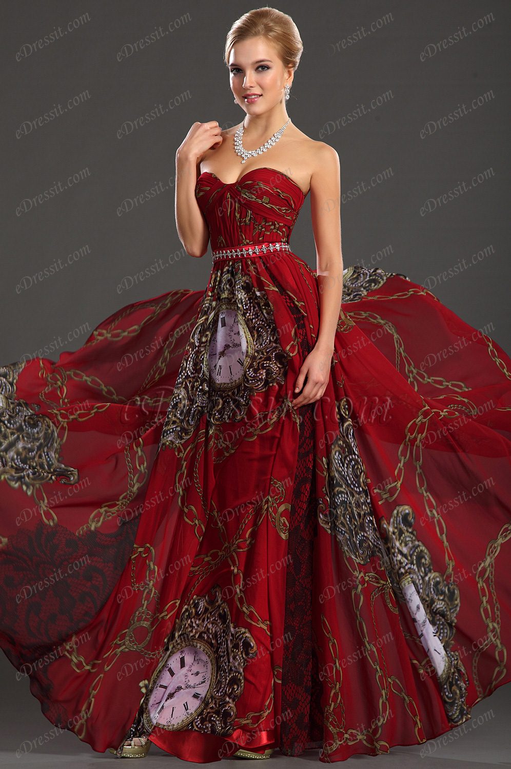 2013 Nouveauté Sans Bretelle Classique Imprimé Robe de Soirée