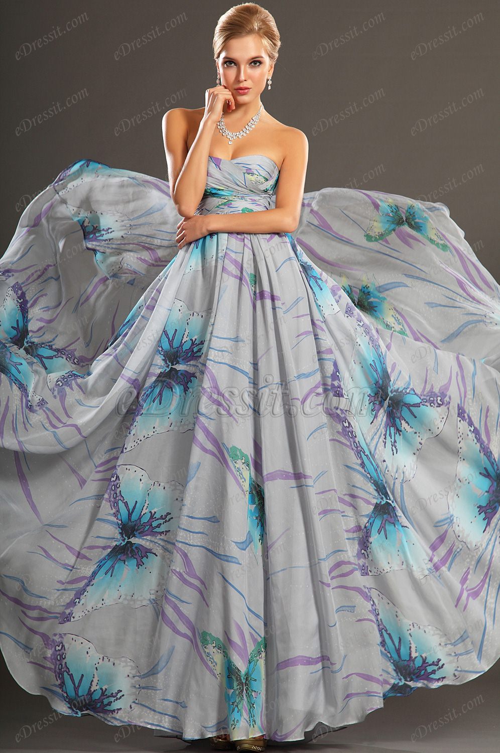 New Gorgeous Printed Strapless Evening Dress