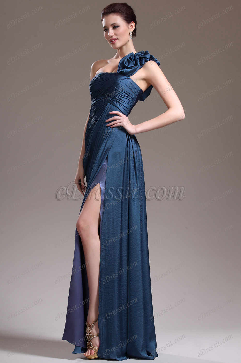 New Stylish One Shoulder Slit Evening Dress