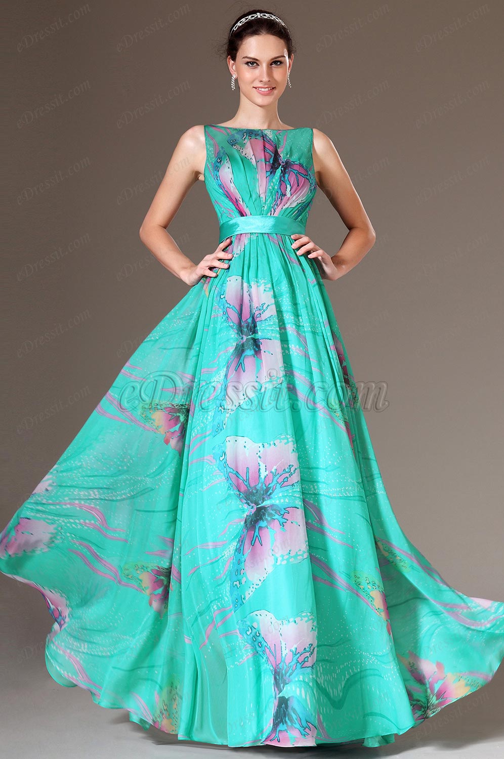 2014 Nouveauté Imprimé Sans Manches A-Line Robe de Soirée