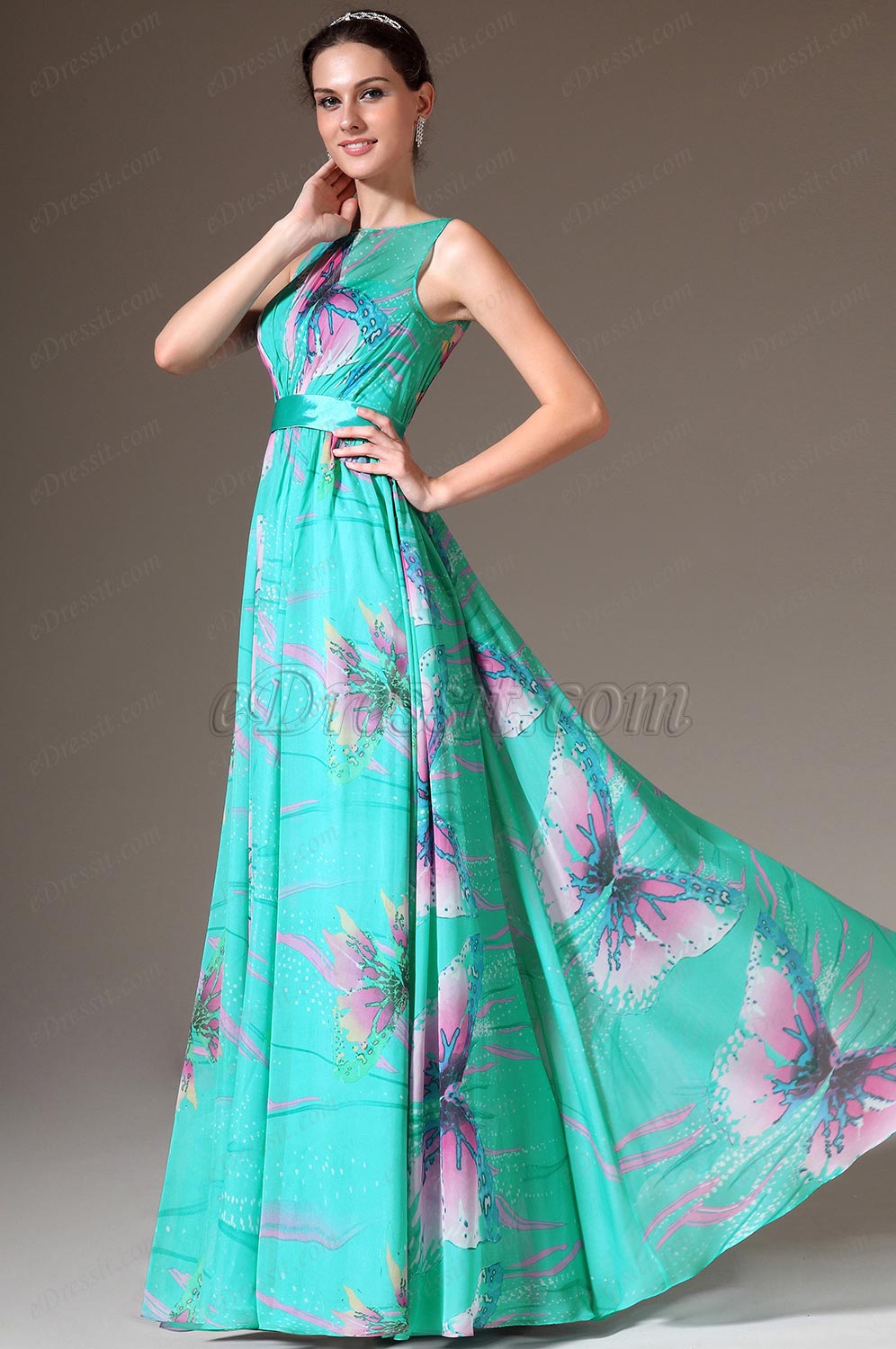 2014 Nouveauté Imprimé Sans Manches A-Line Robe de Soirée