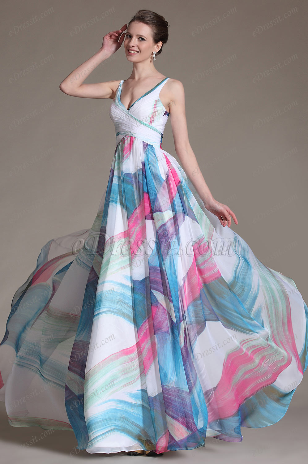 2014 Новое Очаровательное V-образ Декольте Вечернее Платье с Принтом