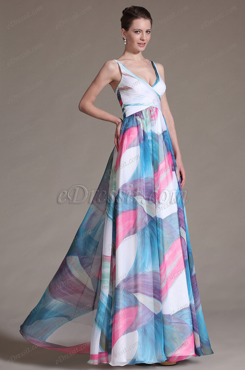 2014 Новое Очаровательное V-образ Декольте Вечернее Платье с Принтом