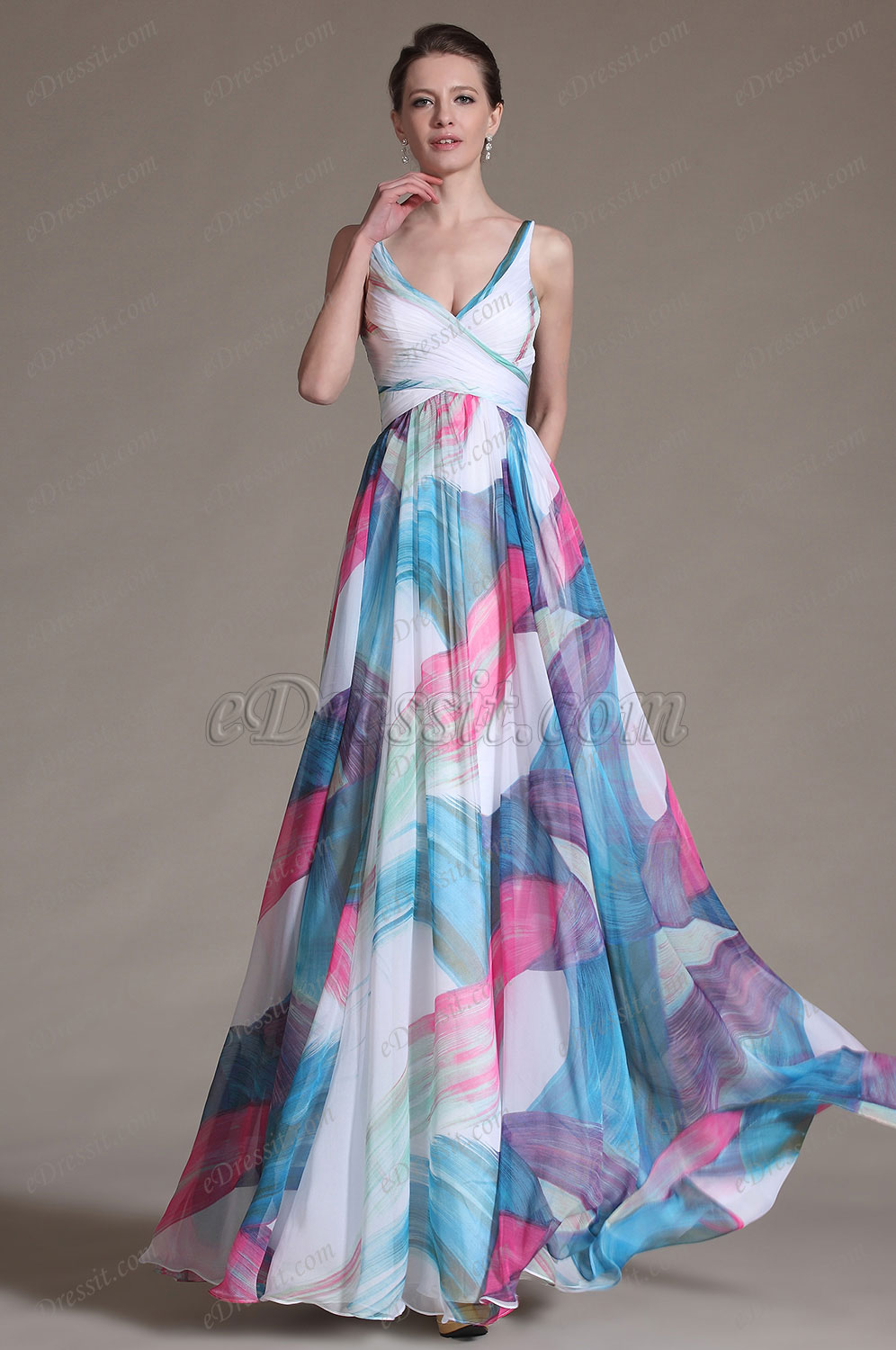 2014 Новое Очаровательное V-образ Декольте Вечернее Платье с Принтом