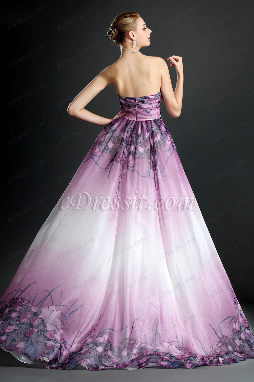 New Strapless Printed Evening Dress