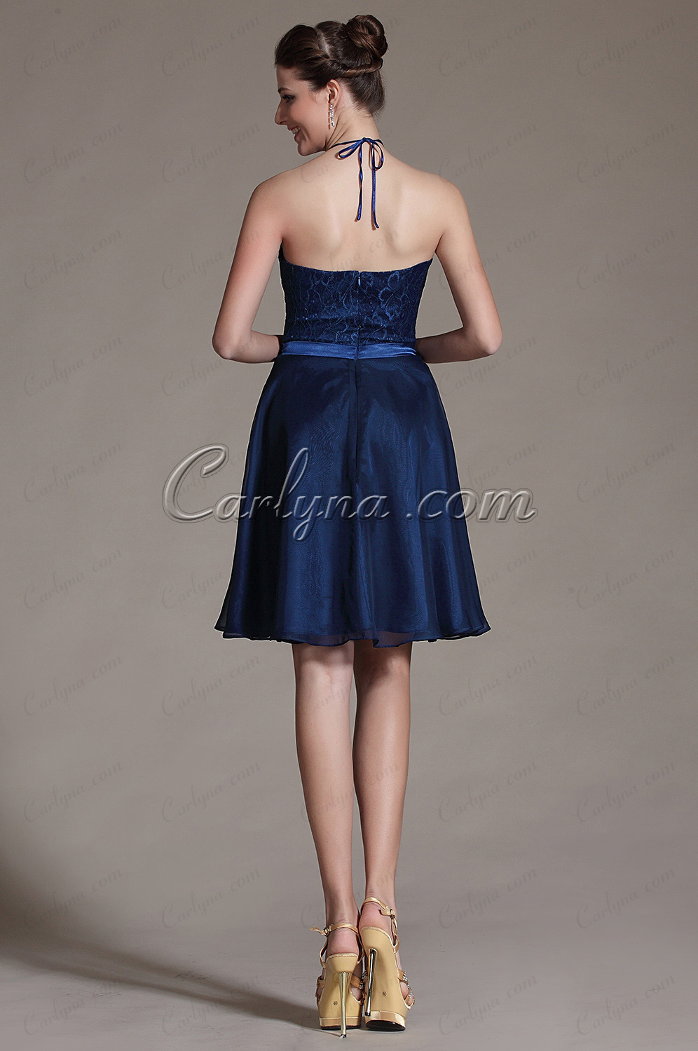 2014 Темно-синее Воротник Через Шею Вечернее Платье для Подружек Невесты