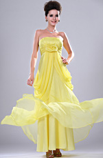 New Bright Yellow Strapless Evening Dress