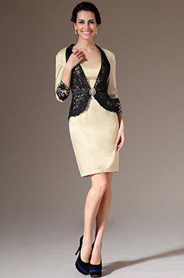 Beige Jacket 2 Piece Mother of the Bride Dress