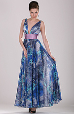 V-Schnitt floral Seide Chiffon Abendkleid lang