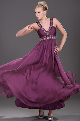 Träger  V-Schnitt Perlen lila  Abendkleid