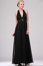 New Black Halter V-cut Evening Dress