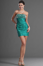 Trägerlos Glänzend Perlenkette Cocktail Kleid Partykleid