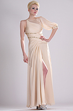 Ein-Aermel Perlen  Abendkleid
