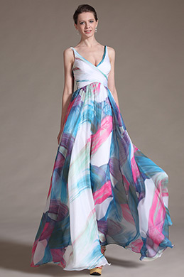 Printed Graceful V-cut Neckline Evening Dress Printed Graceful V-cut Neckline Evening Dress
