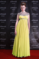 ON Sale!! Celebrity Sexy yellow Prom Gown Evening Dress