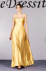 Charming Gold Pleated Satin Evening Dress