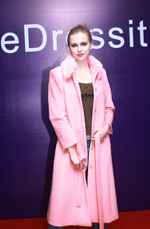New Women Pink Coat with Fur Collar Custom Made
