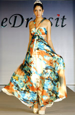 100% Real Silk Halter Dress with Ruched Bust