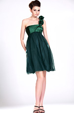 New Simple One Shoulder Green Bridesmaid Dress